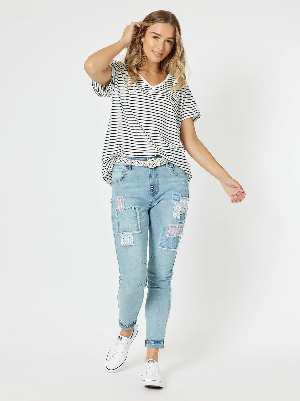 Taylor Patch High Rise Skinny Leg Jeans - Denim