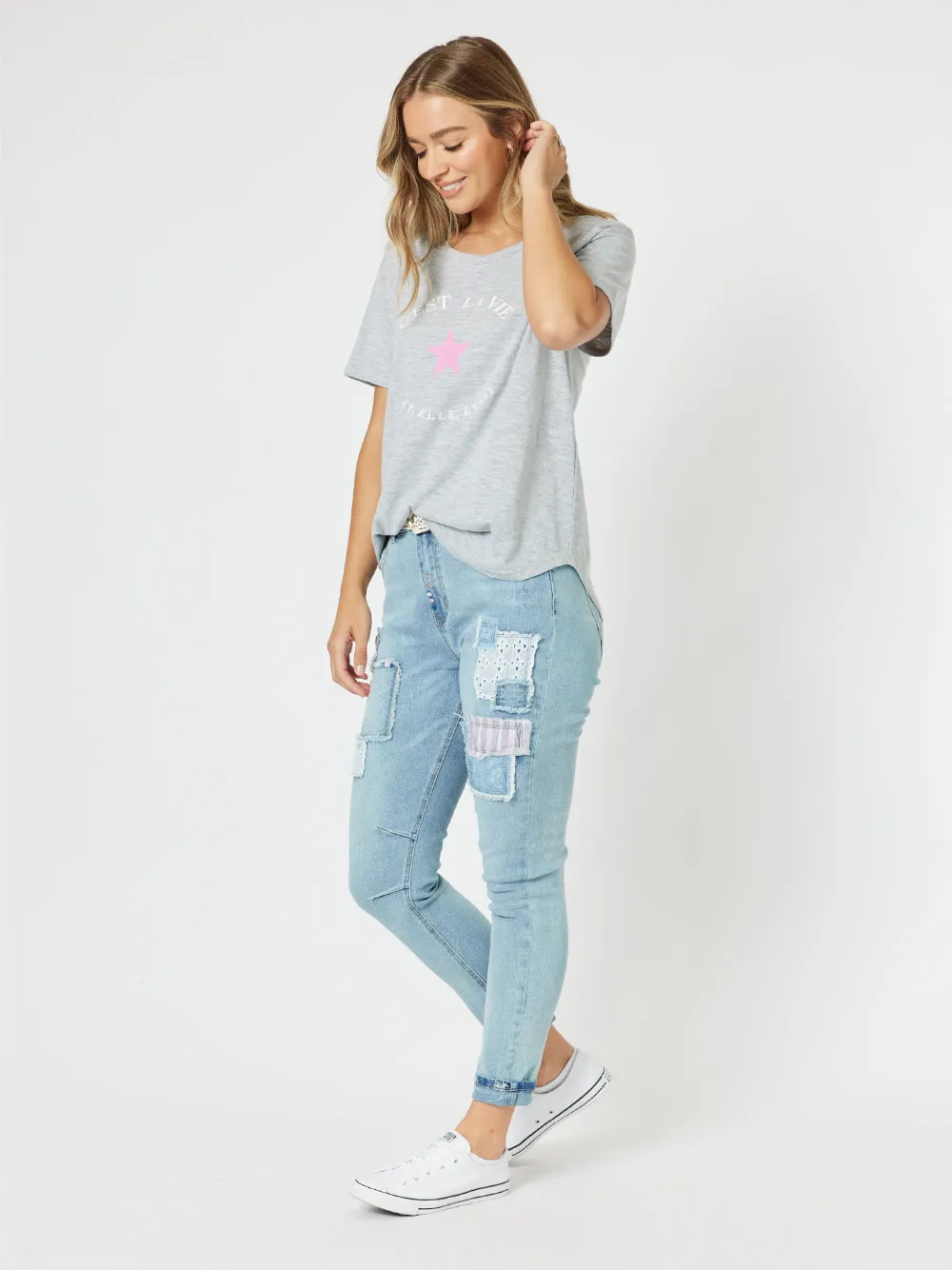 Taylor Patch High Rise Skinny Leg Jeans - Denim