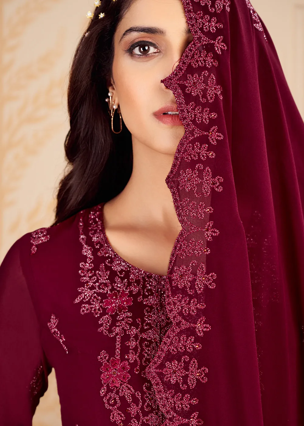 Trendy Maroon Georgette Eid Wear Salwar Kurta Suit