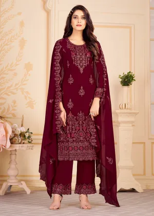 Trendy Maroon Georgette Eid Wear Salwar Kurta Suit