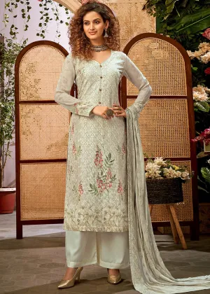 Viscose Georgette Greenish Grey Sequins Salwar Suit