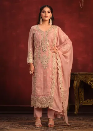 Viscose Organza Pink Zari & Sequins Festive Salwar Suit