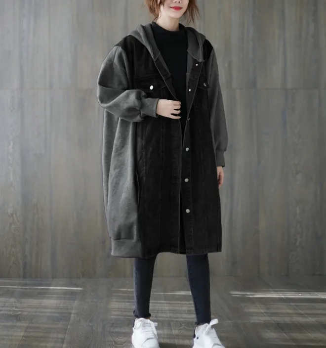 Women Casual  Coat Loose Hooded Plus Size Long Coat Jacket