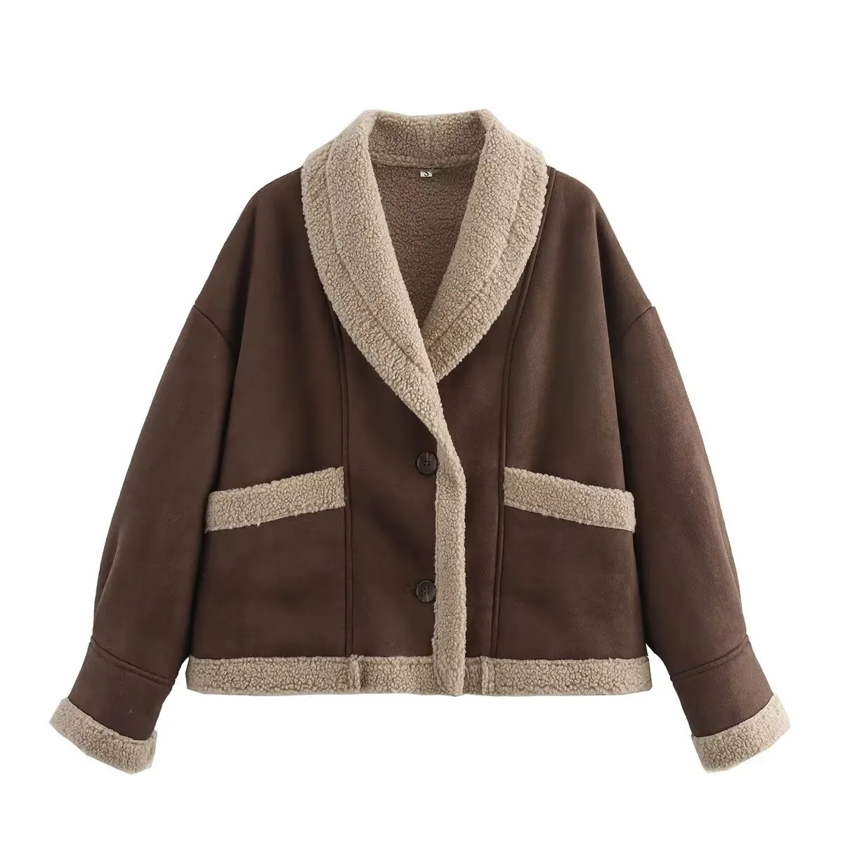 Women Clothing Autumn Winter Woolen Coat Collared Loose Faux Shearling Jacket