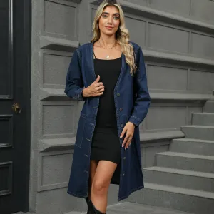 Women Clothing Washed Denim Large Coat Trench Coat Cardigan