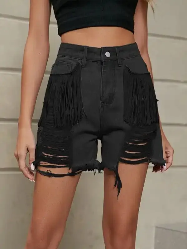 Women’s Fringe Ripped Denim Shorts