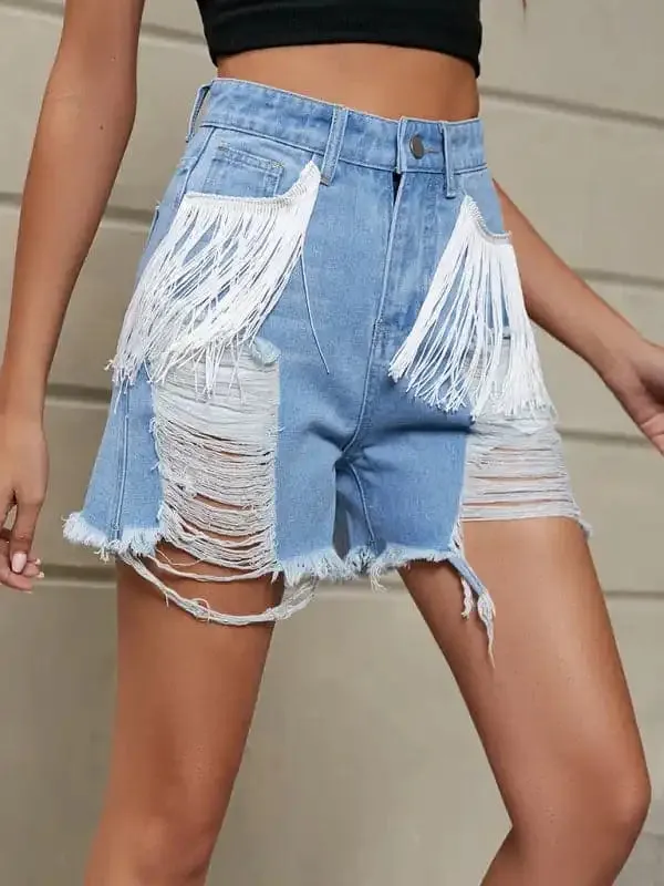 Women’s Fringe Ripped Denim Shorts