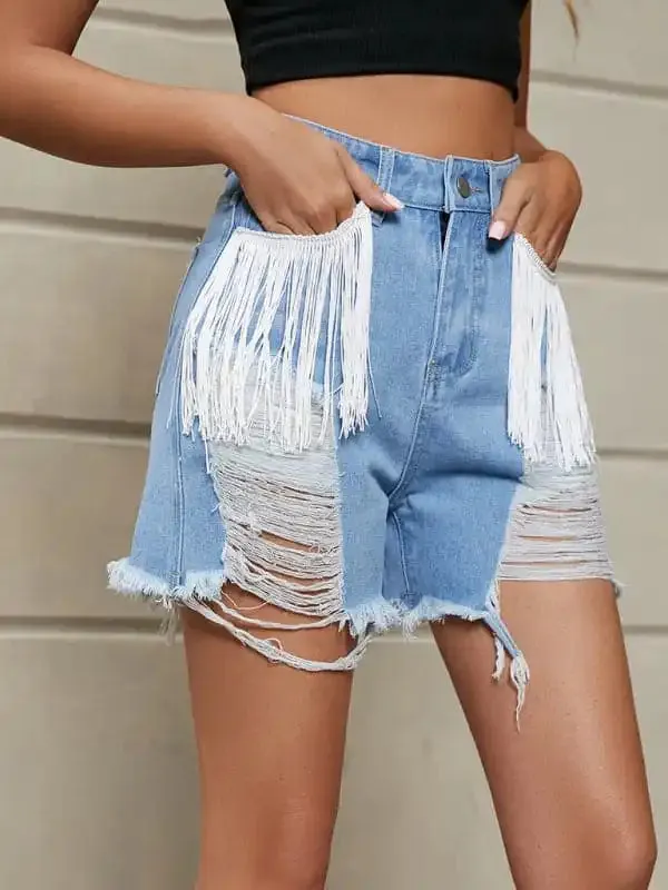 Women’s Fringe Ripped Denim Shorts