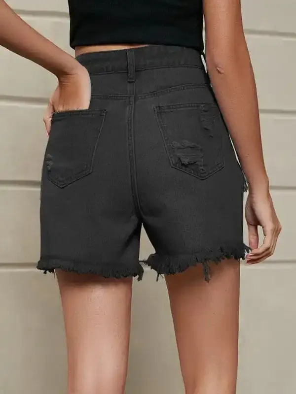 Women’s Fringe Ripped Denim Shorts