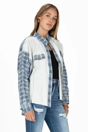 Women's Miss Me High Low Plaid Button Down Shacket