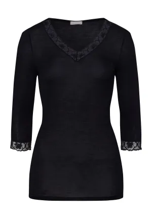 Woolen Lace Fine Ribbed Wool And Silk Top | Black 70973-019