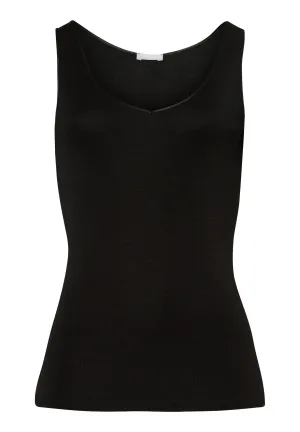 Black V-Neck Wool and Silk Tank Top | Woolen Silk Blend