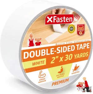 XFasten Double Sided Tape | 2 Inch x 30 Yards | White