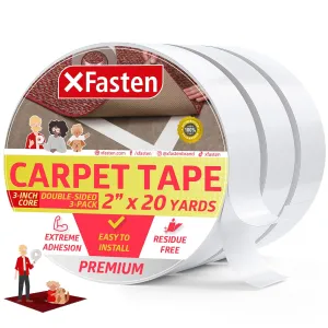 XFasten Double Sided Tape Carpet Tape | 2 Inches x 20 Yards | 3-Pack