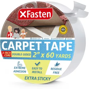 XFasten Extra Sticky Carpet Tape - 2-in x 60-Yard, Double Sided Rug Tape for Carpet