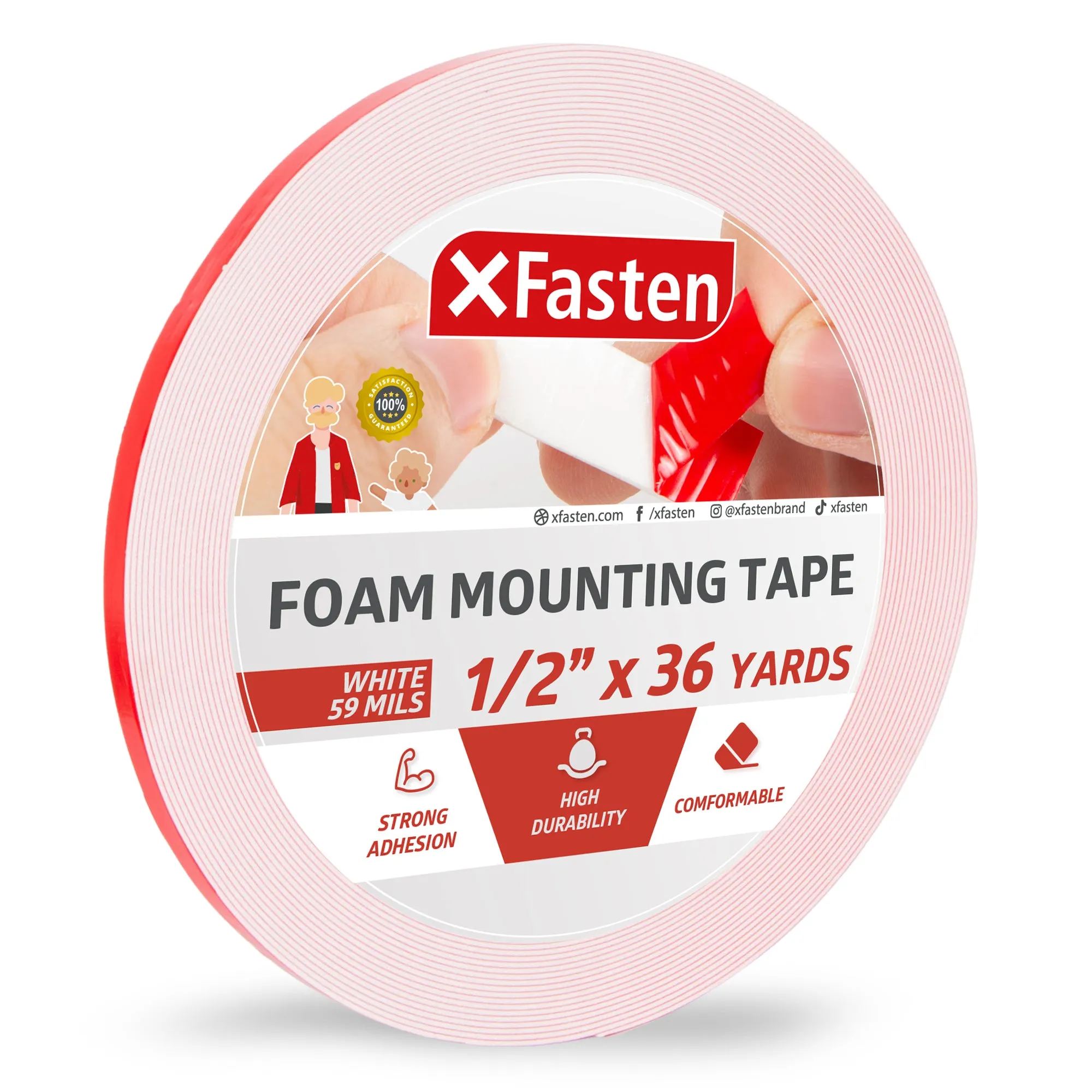 XFasten Foam Mounting Tape | 1/2 Inch x 36 Yards